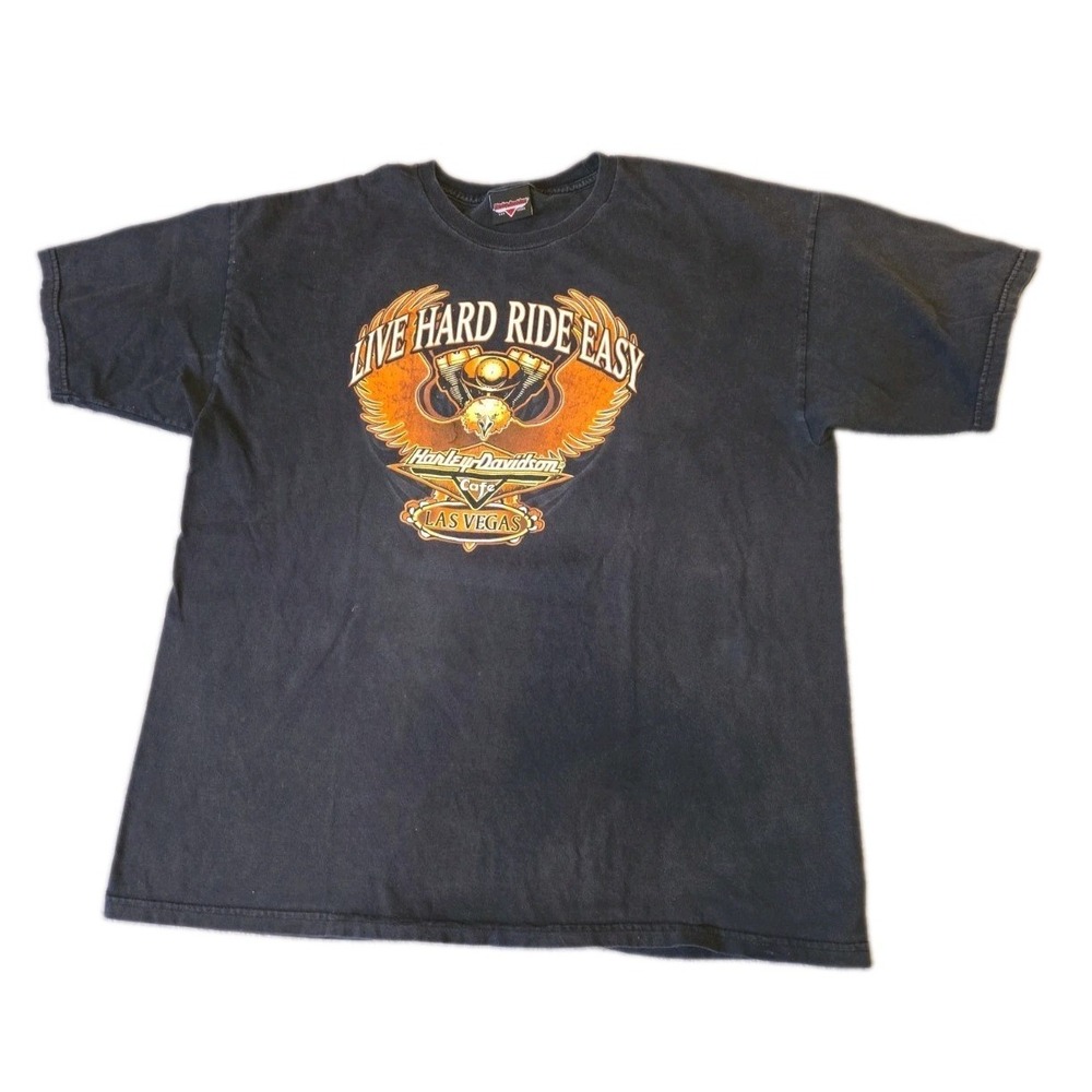 Harley Davidson Tee Las Vegas T Shirt Men XL Black Graphic Biker Vtg Faded